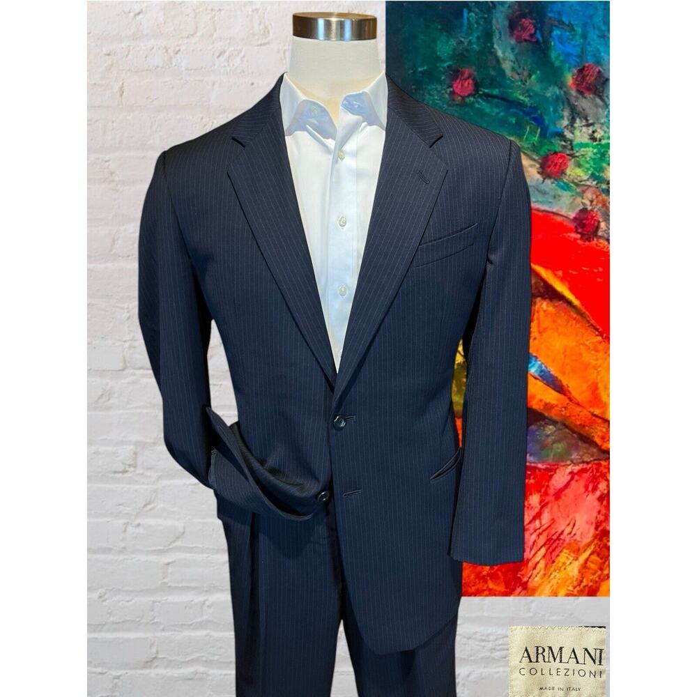 Armani Collezioni Dark Blue Striped Suit